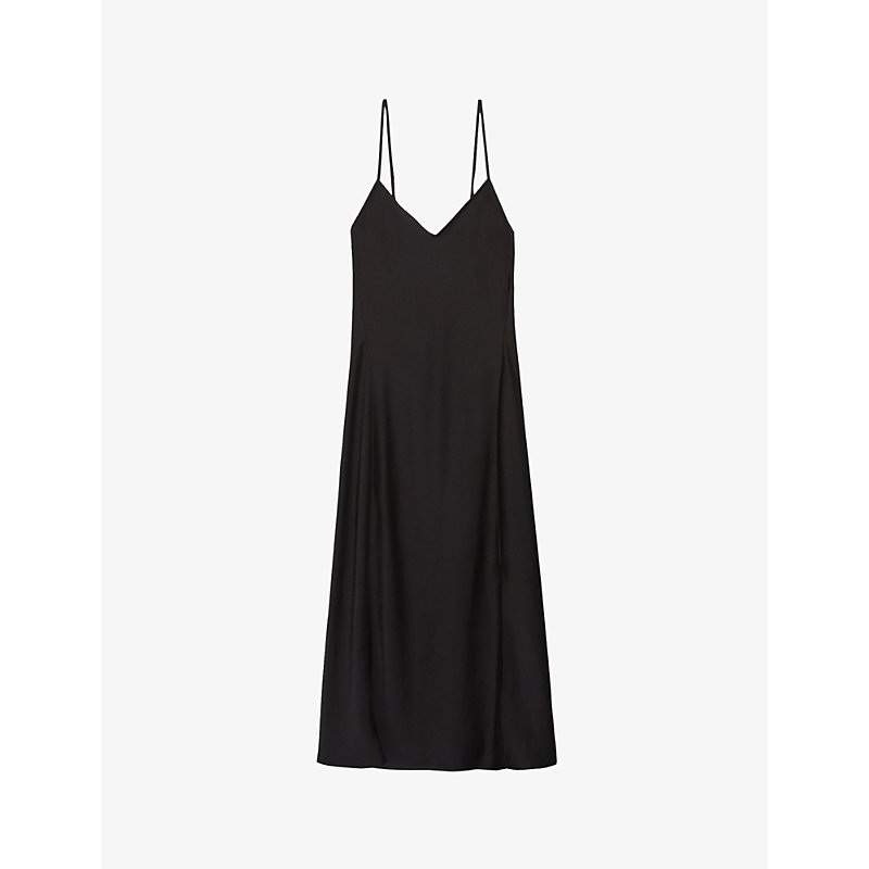 Claudie Pierlot Womens Noir / Gris Ria Open-back Woven Midi Dress