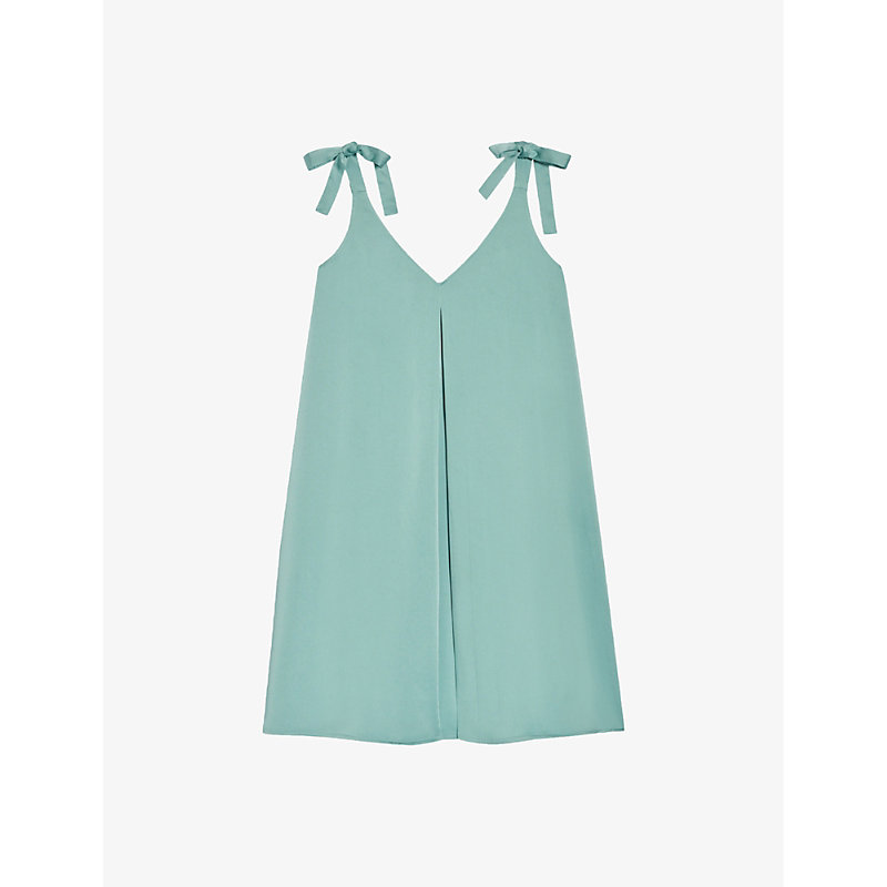 Claudie Pierlot Womens Verts Tie-strap Inverted-pleat Satin Mini Dress