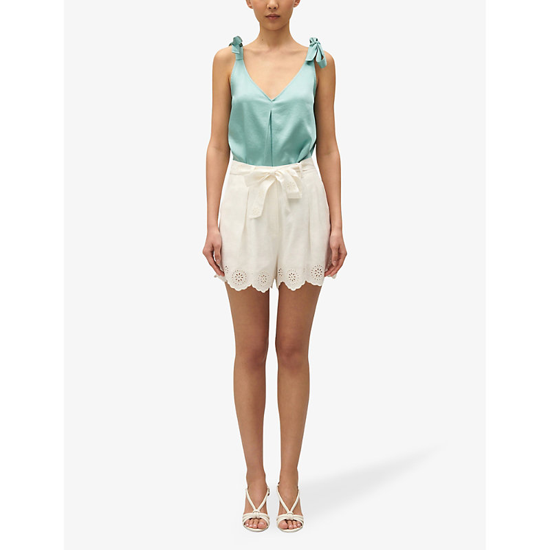 Shop Claudie Pierlot Womens Naturels Scalloped-trim Belted-waist Linen-blend Shorts