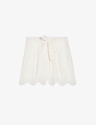 Claudie Pierlot Womens Naturels Scalloped-trim Belted-waist Linen-blend Shorts