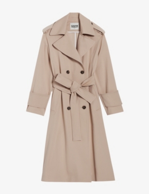 Claudie Pierlot Womens Naturels Gwendal Double-breasted Long-line Cotton Trench Coat