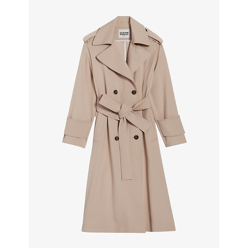 Claudie Pierlot Womens Naturels Gwendal Double-breasted Long-line Cotton Trench Coat