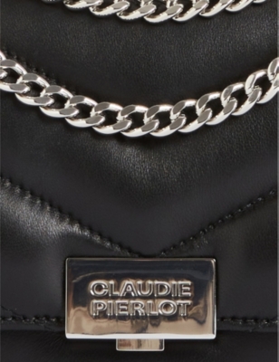 Shop Claudie Pierlot Womens Noir / Gris Angelina Quilted Leather Shoulder Bag