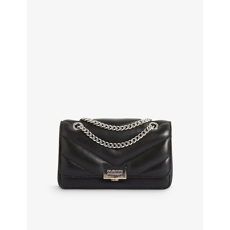 Shop Claudie Pierlot Womens Noir / Gris Angelina Quilted Leather Shoulder Bag 1 Size