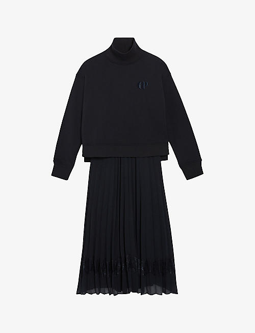 CLAUDIE PIERLOT: Teli illusion cotton and woven midi dress