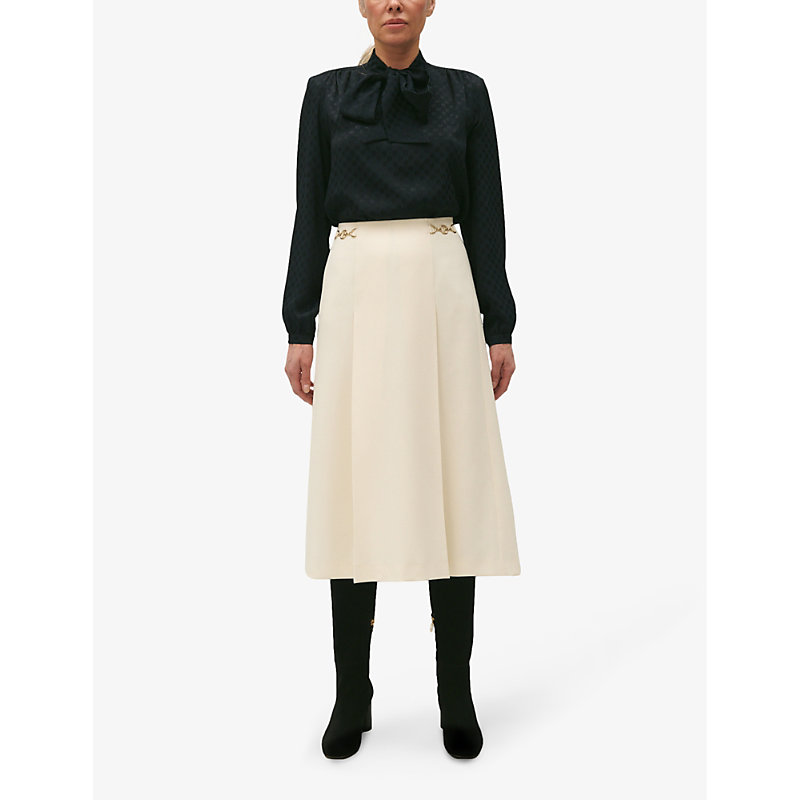 Shop Claudie Pierlot Women's Naturels Saule Chain-embellished Flared-cut Stretch-woven Midi Skirt