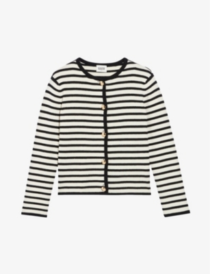 Shop Claudie Pierlot Womens Divers Milou Two-tone Stripe Wool-blend Cardigan