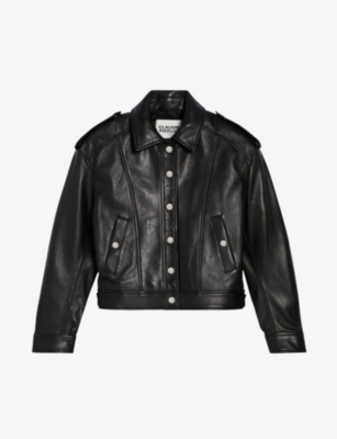 CLAUDIE PIERLOT Caillou buttoned epaulette leather jacket