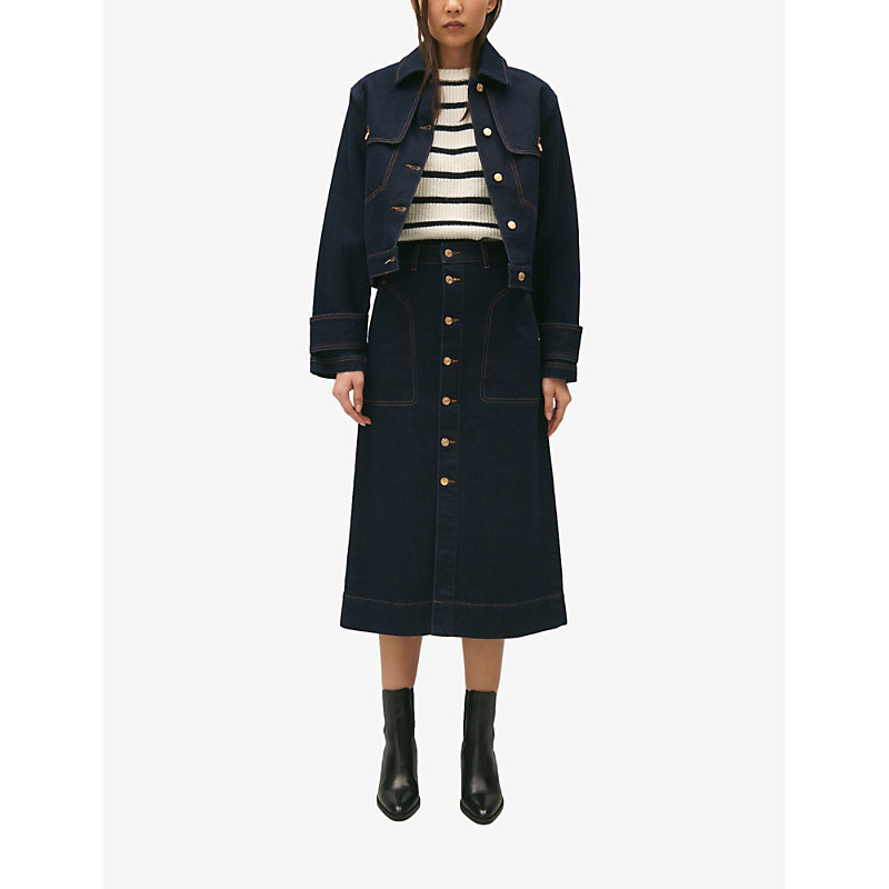 Shop Claudie Pierlot Women's Denim - Jean Villy Straight-fit Cropped-length Stretch-denim Jacket