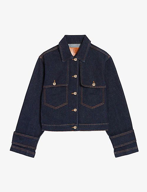 CLAUDIE PIERLOT: Villy straight-fit cropped-length stretch-denim jacket