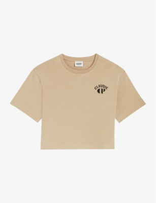 CLAUDIE PIERLOT Logo print cropped cotton T shirt Selfridges