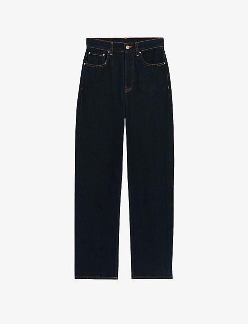 CLAUDIE PIERLOT: Contrast-stitch slip-pocket mid-rise straight-leg stretch-denim jeans