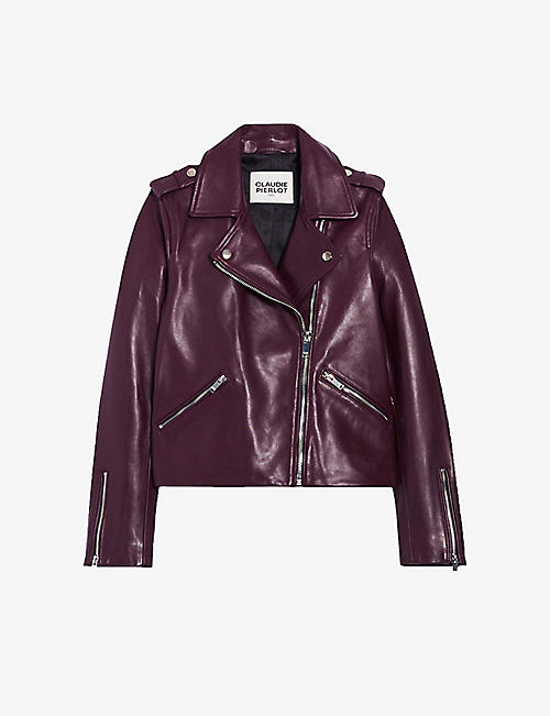 CLAUDIE PIERLOT: Cuzia pointed-collar slim-fit leather biker jacket