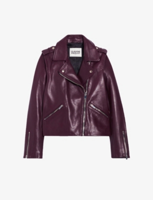 Claudie Pierlot Womens Rouges Cuzia Pointed-collar Slim-fit Leather Biker Jacket