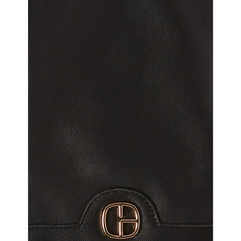 Shop Claudie Pierlot Womens Noir / Gris Alphonse Logo-plaque Leather Gloves