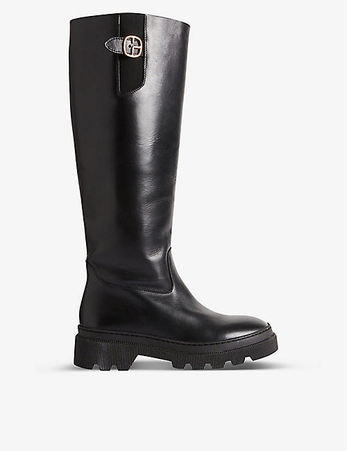 CLAUDIE PIERLOT: Alana logo-buckle leather knee-high boots