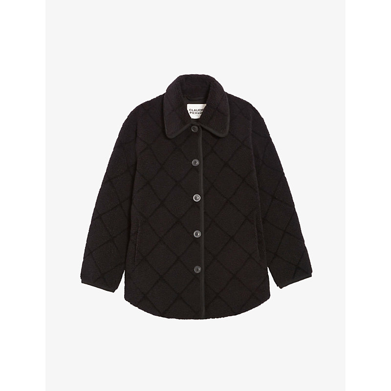 Claudie Pierlot Womens Noir / Gris Fallon Contrast-trim Quilted Shearling Coat