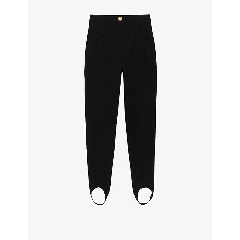 Claudie Pierlot Womens Noir / Gris Centre-crease Straight-leg Mid-rise Woven Trousers
