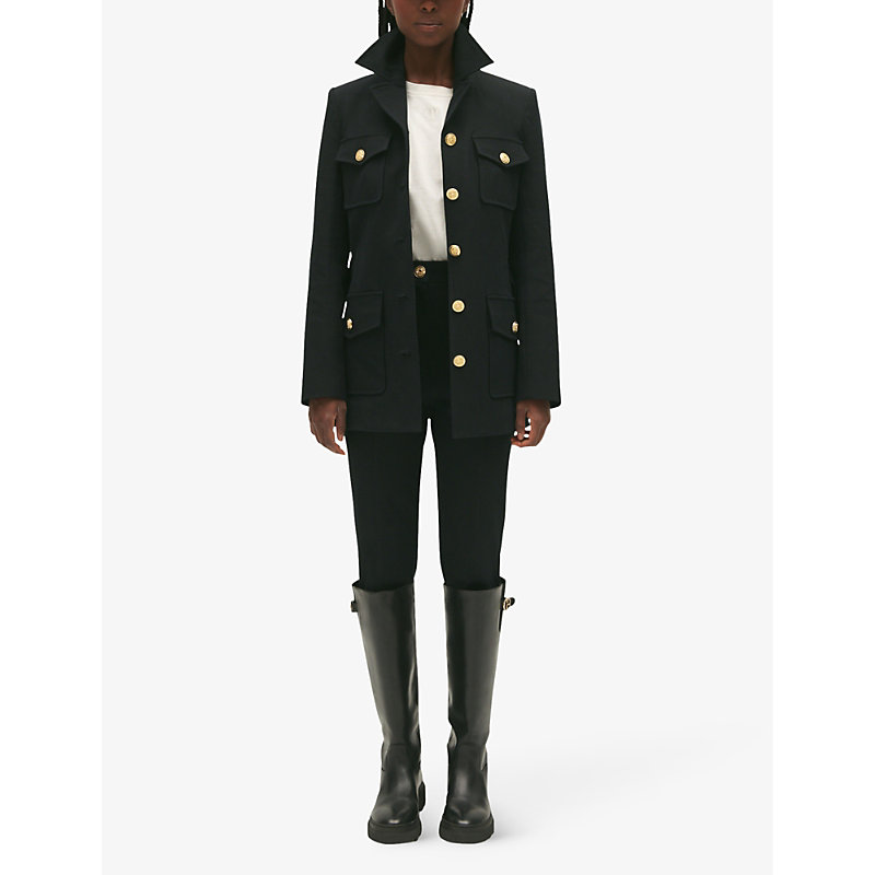 Shop Claudie Pierlot Women's Noir / Gris Valse Slim-fit Stretch-cotton Jacket