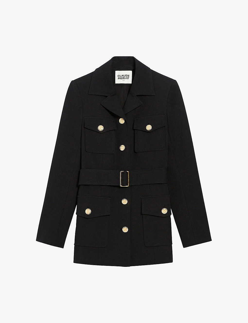 Claudie Pierlot Embossed-buttons Cotton-blend Jacket In Noir / Gris