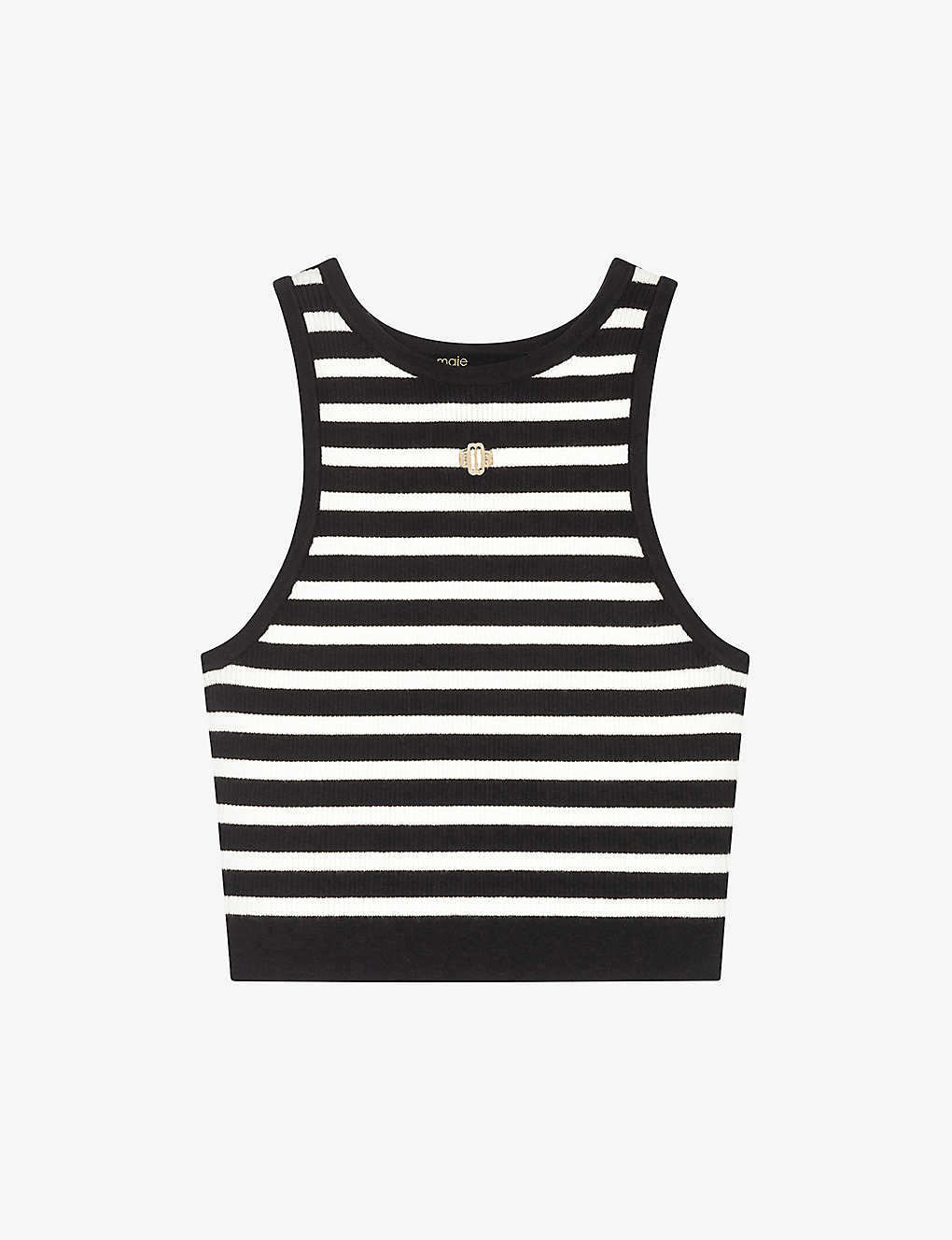 Shop Maje Womens Noir / Gris Marinelia Cropped Striped Stretch-knit Top In Monochrome