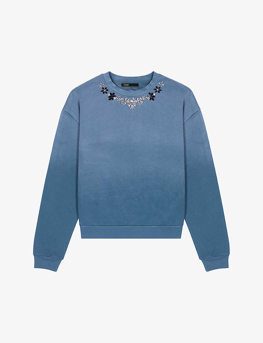 Maje Womens Bleus Tonix Gradient Jewel-embellished Cotton-jersey Sweatshirt In Blue