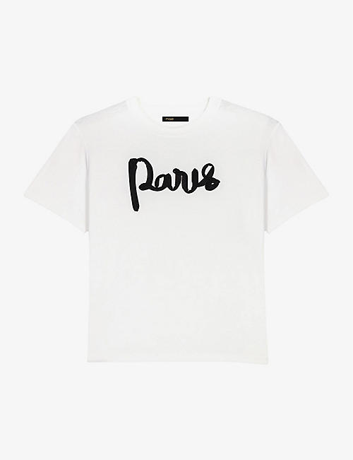 MAJE: Tamina 'Paris' chiffon-lettering cotton T-shirt