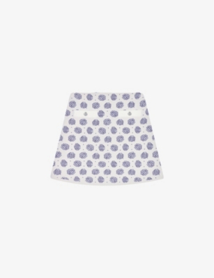 Maje Julia Monogram Knit Miniskirt In White/grey