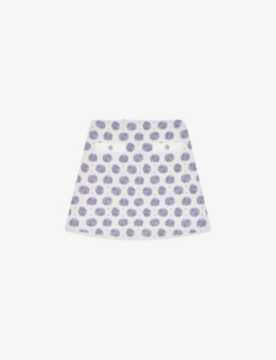 MAJE MAJE WOMEN'S WHITE/GREY JULIA MONOGRAM-PRINT STRETCH-KNIT MINI SKIRT,68880133