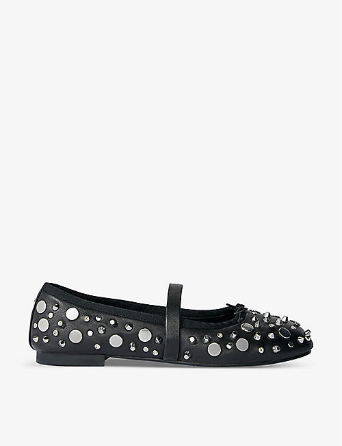 MAJE: Faby stud-embellished leather ballet courts