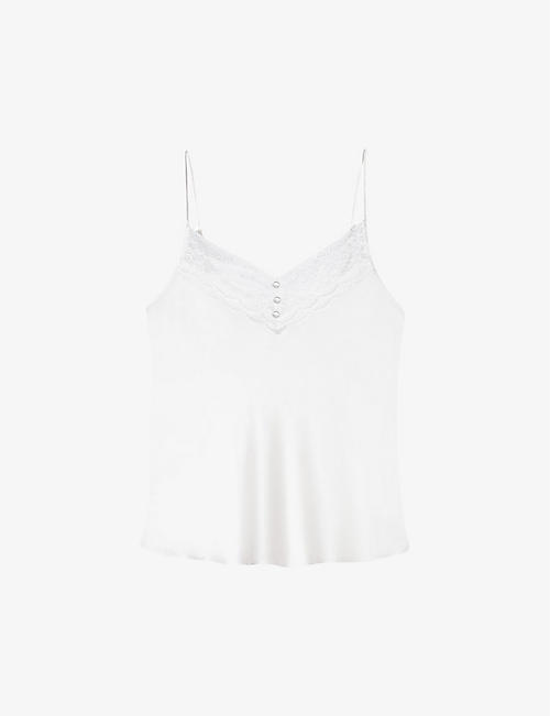 MAJE: Leana lace-trim relaxed-fit silk camisole top