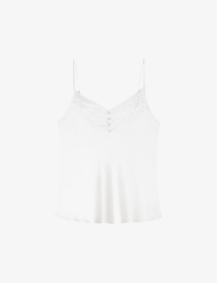 Maje Womens Blanc Leana Lace-trim Relaxed-fit Silk Camisole Top