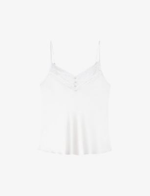 Maje Womens Blanc Leana Lace-trim Relaxed-fit Silk Camisole Top In Blanc