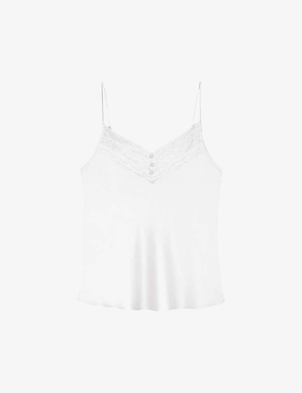 Maje Womens Blanc Leana Lace-trim Relaxed-fit Silk Camisole Top In White