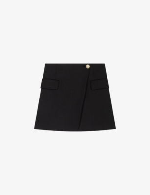 Maje Asymetric Wrap Miniskirt In Black