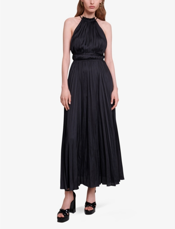 Villy halter-neck pleated satin maxi dress