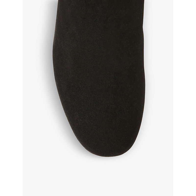 Shop Claudie Pierlot Women's Noir / Gris Artemisia Logo-charm Suede Knee-high Heeled Boots
