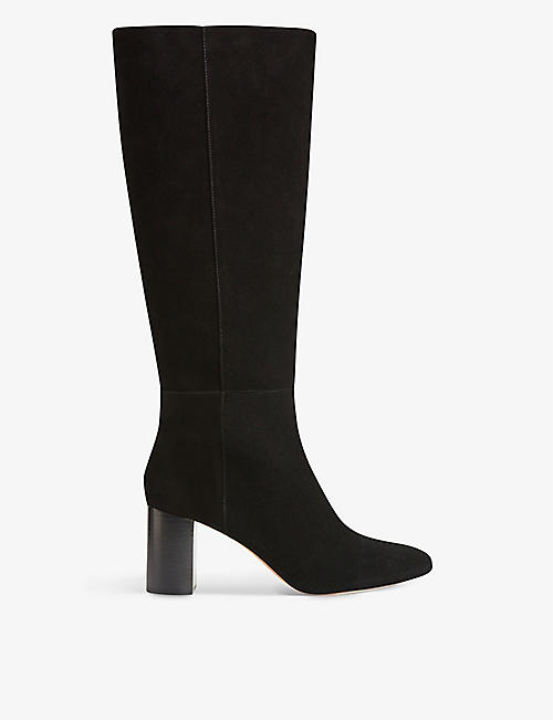 CLAUDIE PIERLOT: Artemisia logo-charm suede knee-high heeled boots