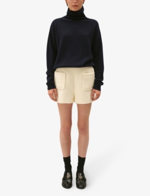 Claudie Pierlot Womens Bleus Madison Brand-embroidered Cashmere Jumper In Bleus