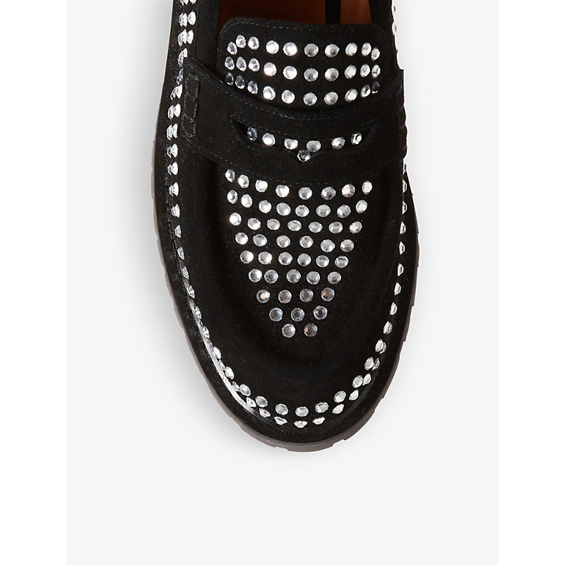 Shop Claudie Pierlot Women's Noir / Gris Audette Stud-embellished Suede Loafers