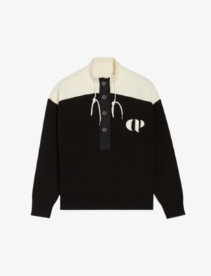 Claudie Pierlot Minimum Half-zip Sweatshirt In Noir / Gris
