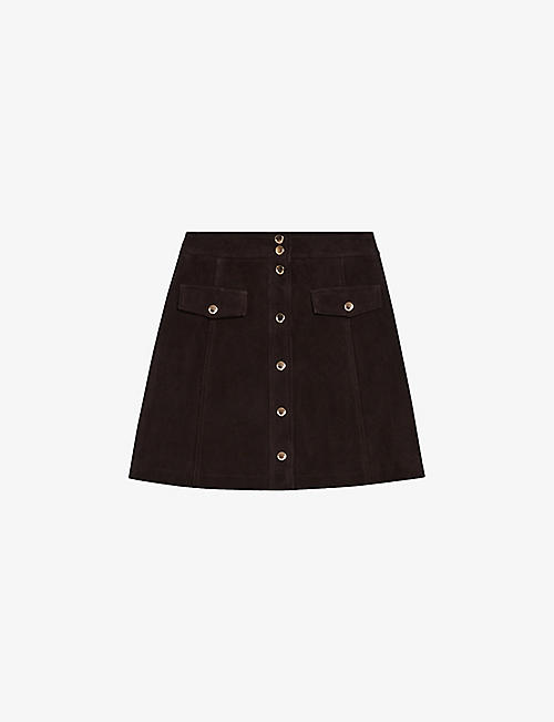 CLAUDIE PIERLOT: Flap-pocket pressed-stud leather mini skirt