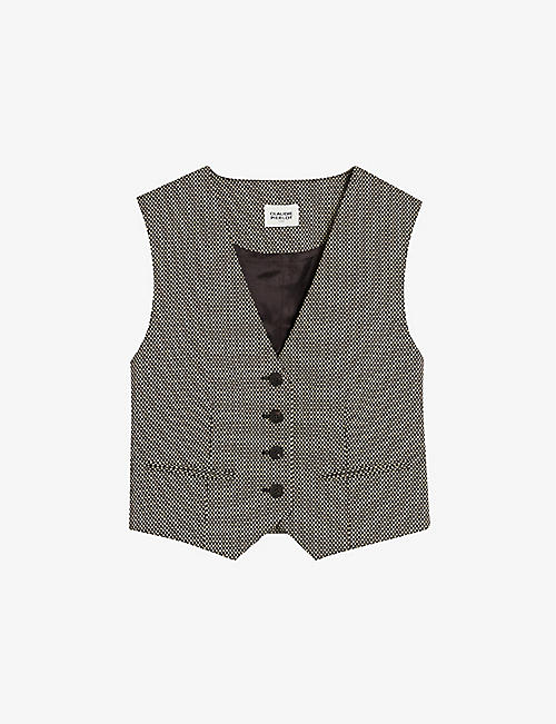 CLAUDIE PIERLOT: Tily houndstooth-pattern sleeveless stretch-woven waistcoat