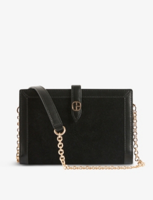 Shop Claudie Pierlot Womens Noir / Gris Chain-strap Suede-leather Shoulder Bag