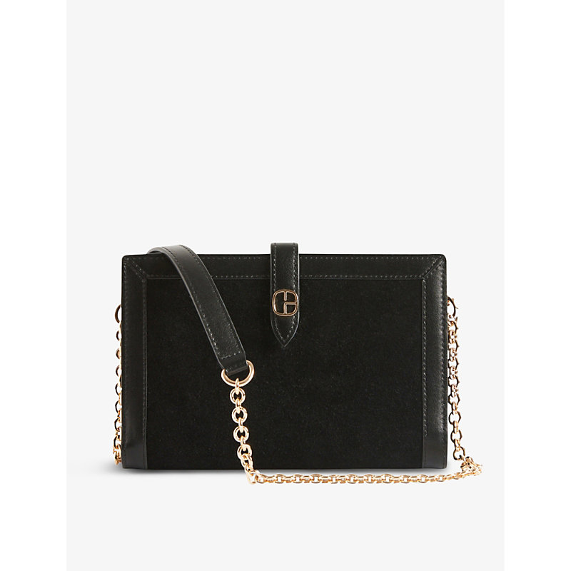 Shop Claudie Pierlot Womens Noir / Gris Chain-strap Suede-leather Shoulder Bag