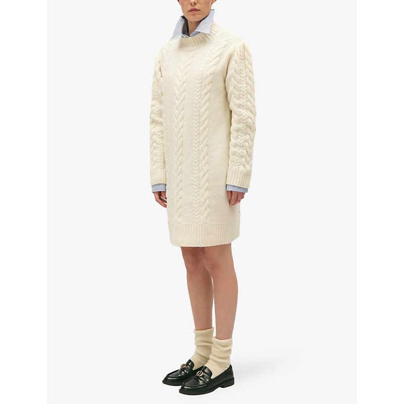Shop Claudie Pierlot Women's Naturels Cable-knit Funnel-neck Wool-blend Dress