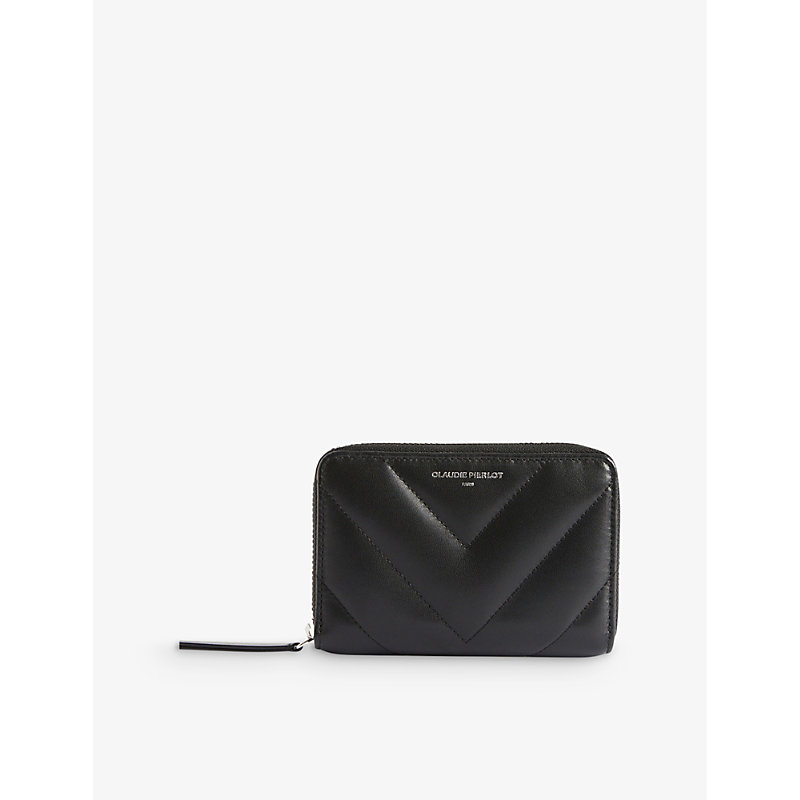 Claudie Pierlot Women's Noir / Gris Answer Logo-embossed Quilted-leather Wallet