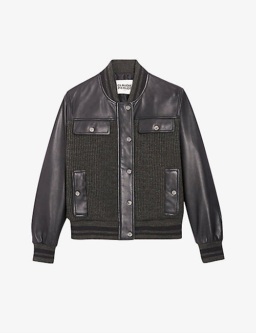 CLAUDIE PIERLOT: Clyde ribbed-collar leather and knitted jacket