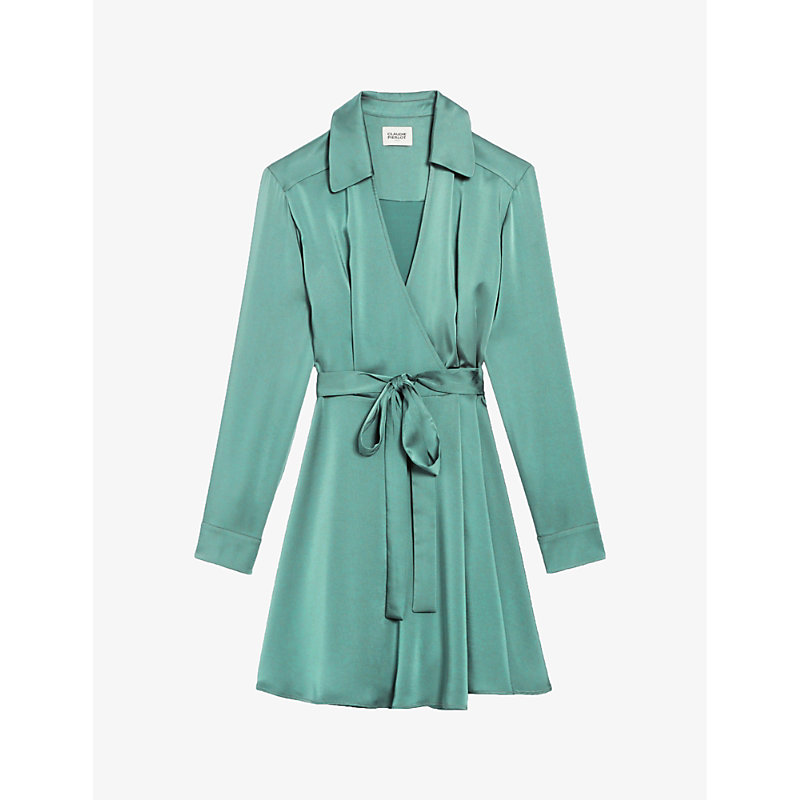 Claudie Pierlot Womens Verts Rixie Long-sleeve Wrap-over Woven Mini Dress