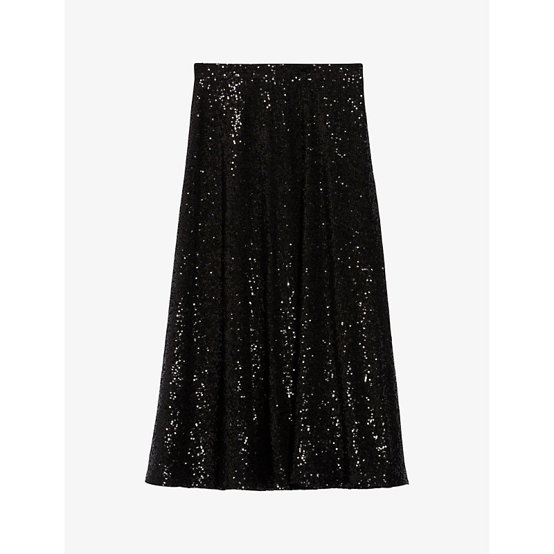 Claudie Pierlot Womens Noir / Gris Apino Sequin-embellished Stretch-woven Midi Skirt